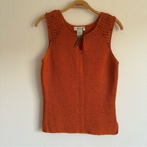 Vintage Worthington Tank Top Orange Knit Fairy Cottage Core Crochet Front Tie